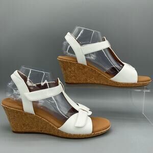 NEW Rockport Women’s Blanca T-Strap Wedge Sandals White Size 9.5M